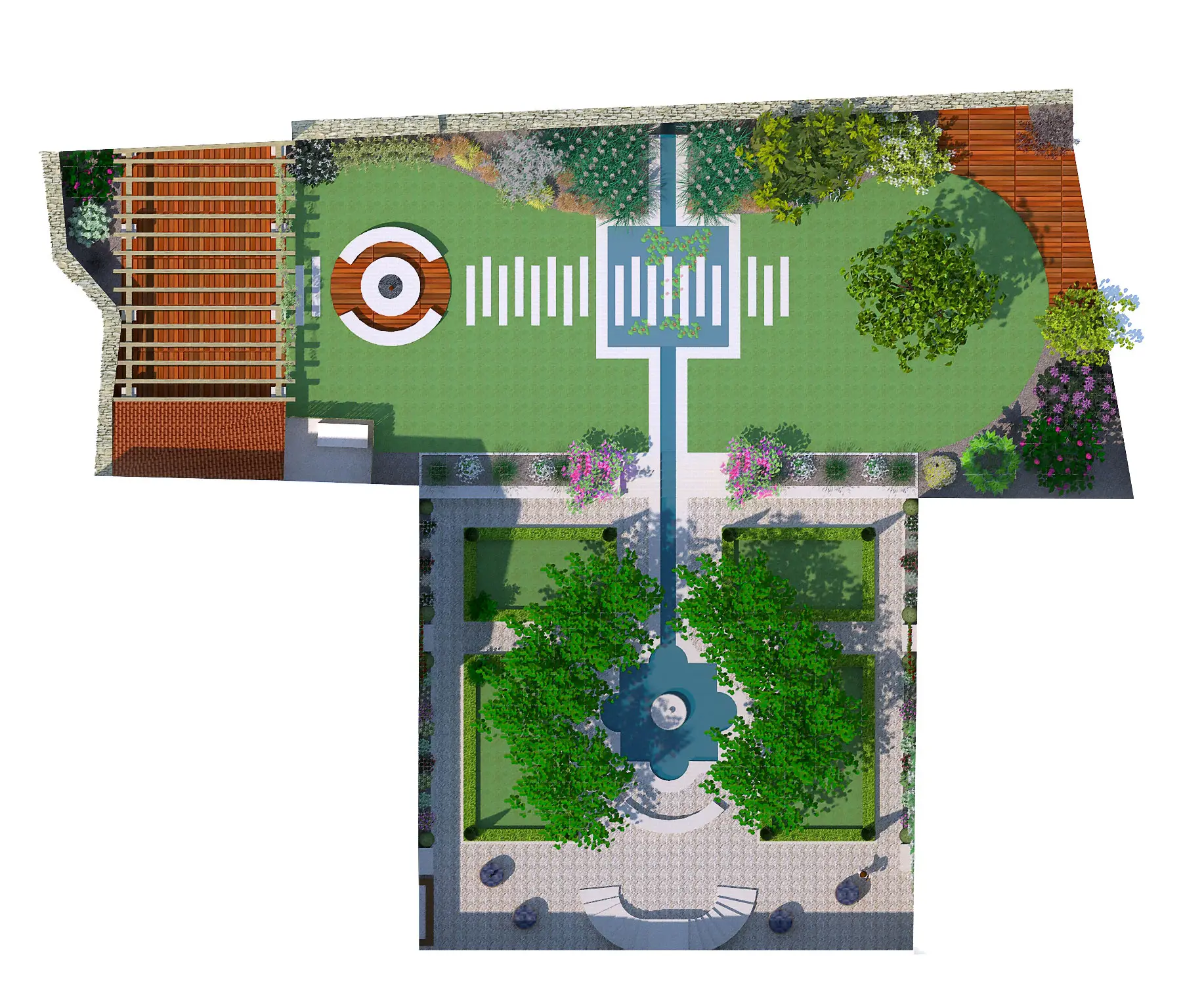 Projet de jardin inspiration andalouse avec ligne d'eau et bassins